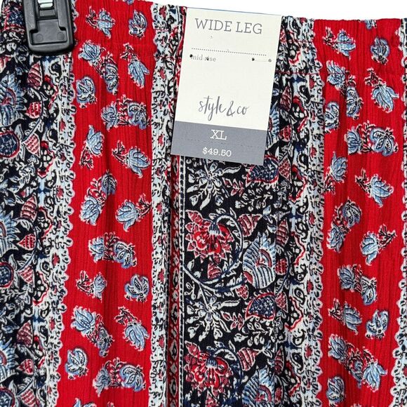 Style & Co X-Large Wide Leg Wrap Pants Floral Mid-Rise Tie Gauzy Elastic Waist - Picture 5 of 9
